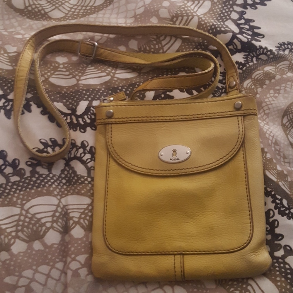 Fossil Yellow Leather Crossbody Bag